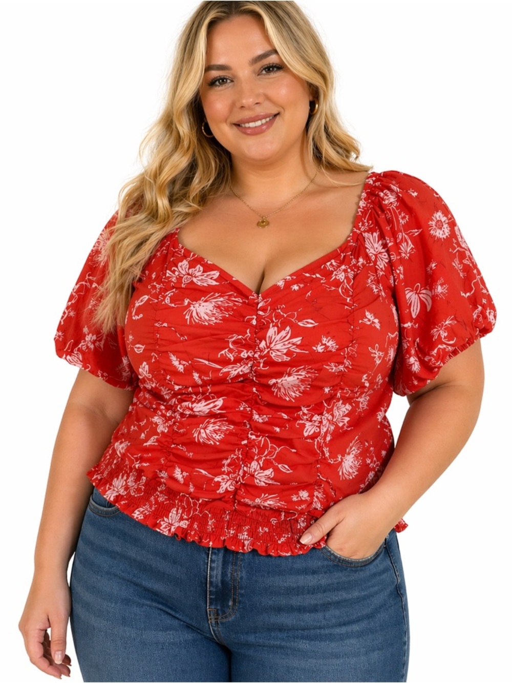 Floral Red Women's Plus Size Top